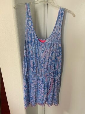 Lilly Pulitzer Blue / lilac  “sea life motif” knit Romper with lilac tassel trim